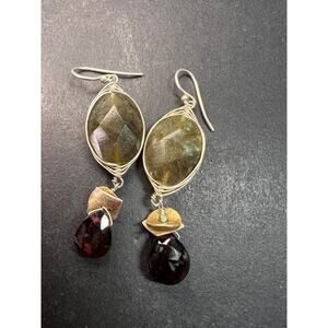 Labradorite and rhodolite garnet sterling silver dangle earrings